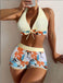 Bikini Dos-Nu Imprimé Feuilles Jaune Clair Années 50