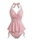 [Prévente] Ensemble tankini rose carreaux Vichy dos nu et volants années 50