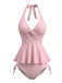 Ensemble tankini rose carreaux Vichy dos nu et volants années 50