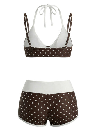 [Prévente] Maillot de Bain à Pois Double Couche Marron Années 1950 2