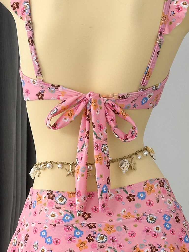 Ensemble Bikini à Volants Floral avec Dentelle Années 1940 8