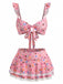 Ensemble Bikini à Volants Floral avec Dentelle Années 1940 2