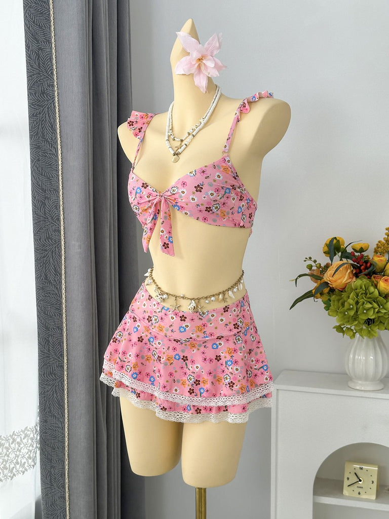 Ensemble Bikini à Volants Floral avec Dentelle Années 1940 4