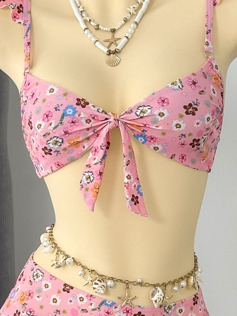 Ensemble Bikini à Volants Floral avec Dentelle Années 1940 7
