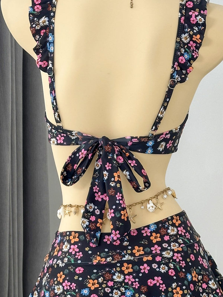 Ensemble Bikini à Volants Floral avec Dentelle Années 1940 16