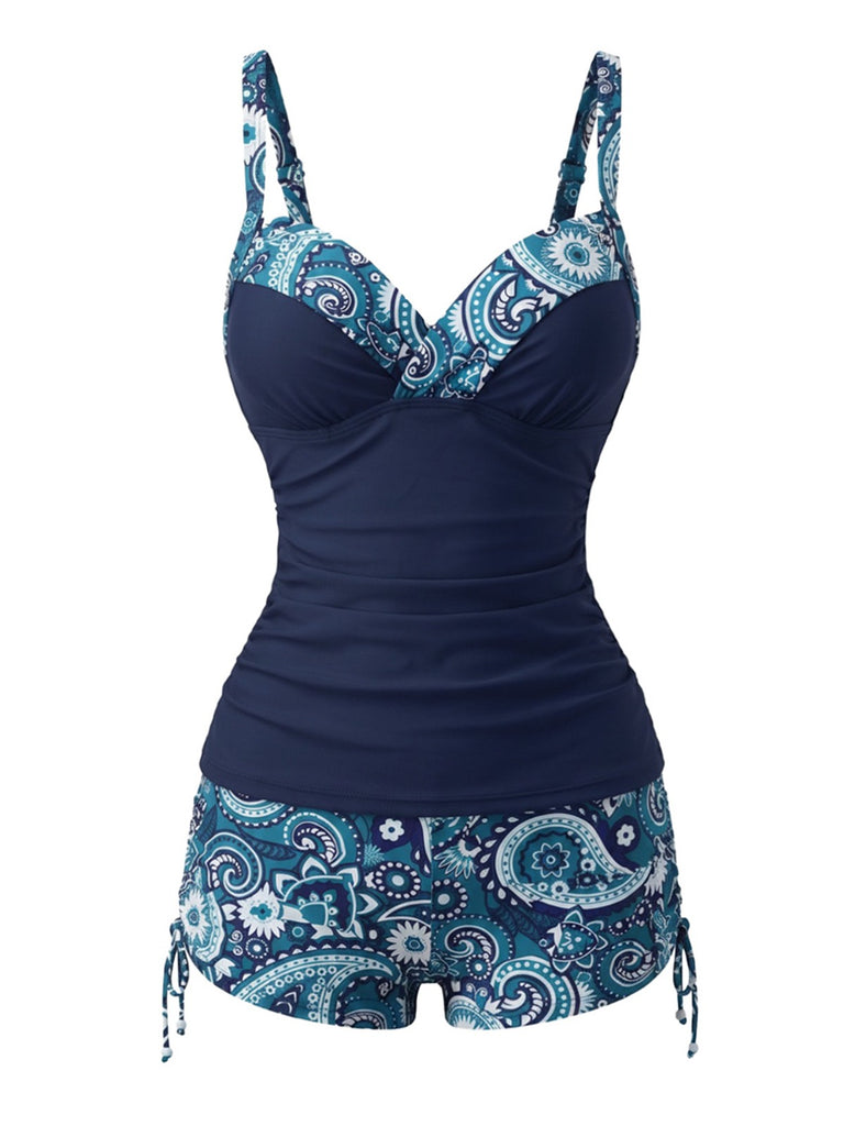 Tankini Noir bohème col V bretelles années 70