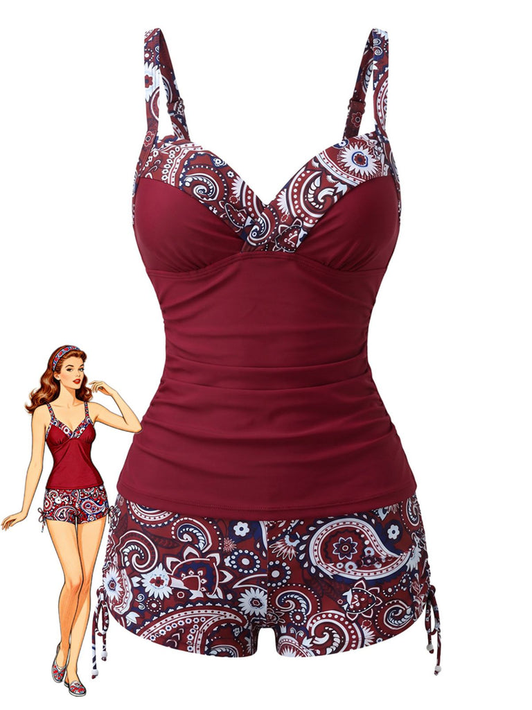 Tankini Noir bohème col V bretelles années 70
