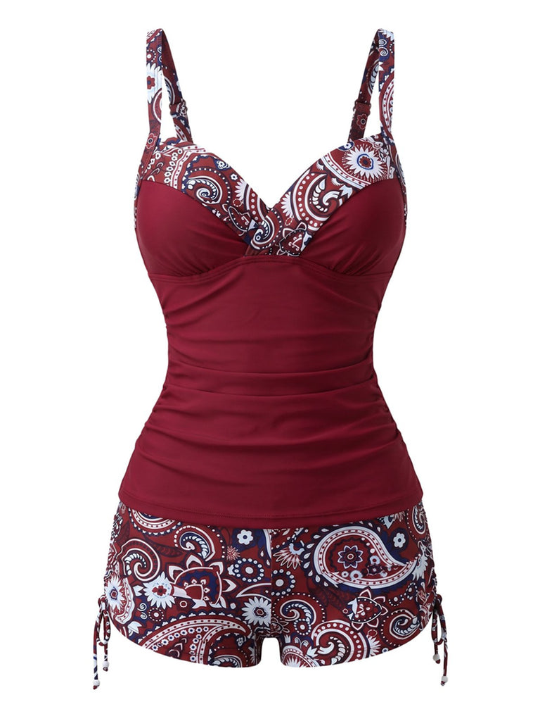 Tankini Noir bohème col V bretelles années 70