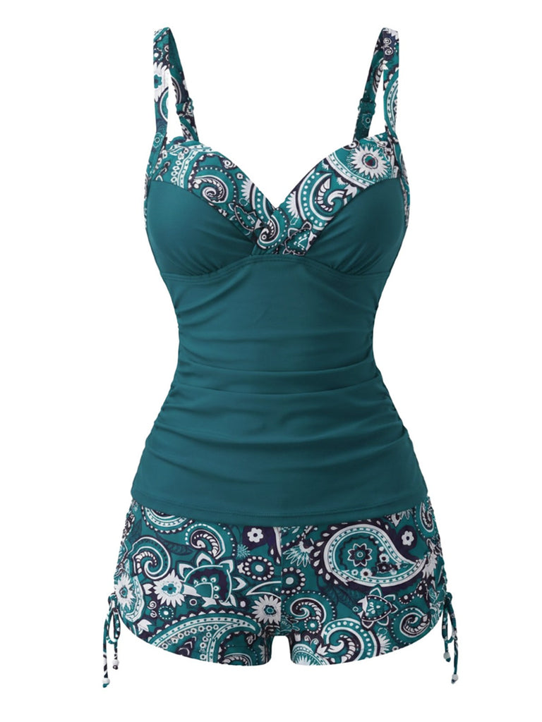 Tankini Noir bohème col V bretelles années 70