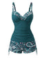 Tankini Vert bohème col V bretelles années 70