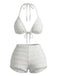 Ensemble Bikini Halter Froncé à Pois Blanc Années 1950