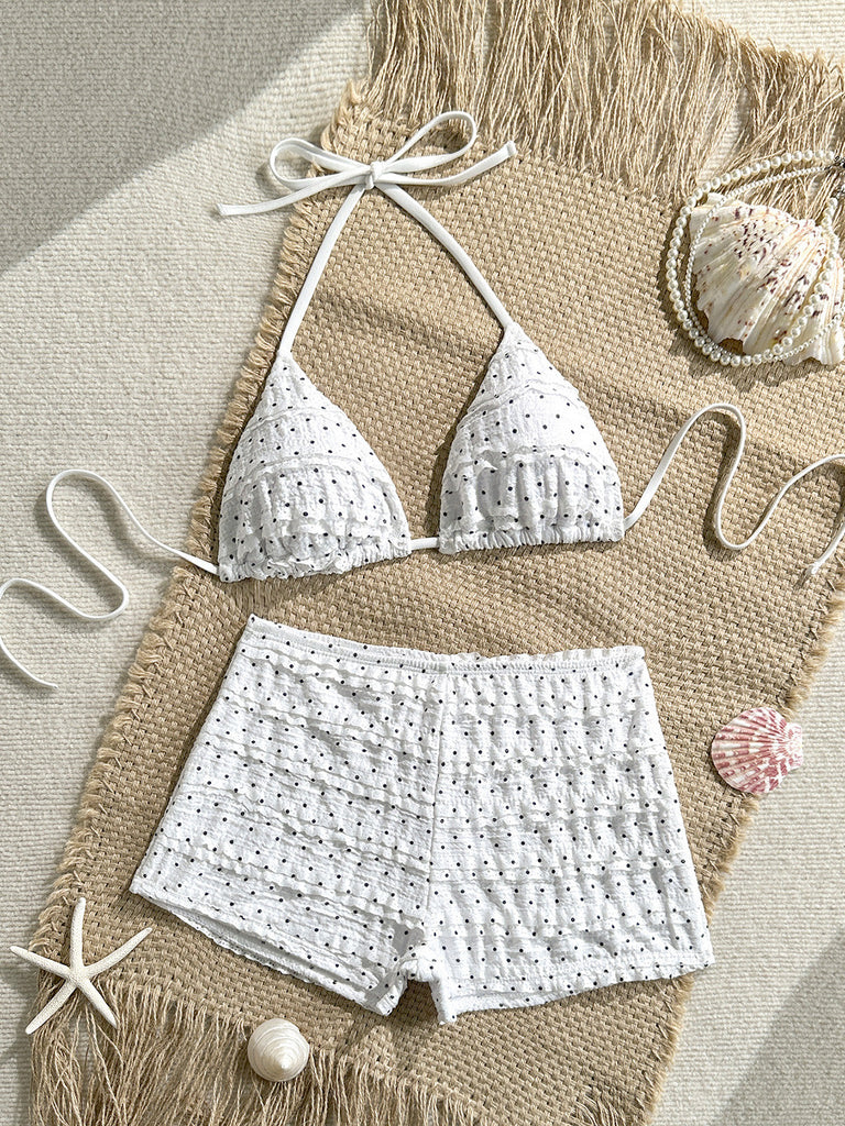 Ensemble Bikini Halter Froncé à Pois Blanc Années 1950 6