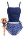 Ensemble tankini bleu marine motifs floraux et taille cordon serrage années 1950