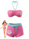 Ensemble Bikini Halter Froncé Imprimé Floral Rose Années 1980
