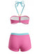 Ensemble Bikini Halter Froncé Imprimé Floral Rose Années 1980 3
