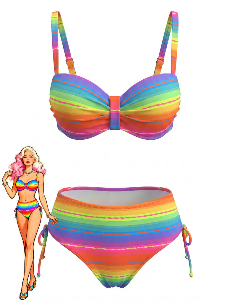 Ensemble Bikini Froncé Arc-en-Ciel Multicolore Années 1980
