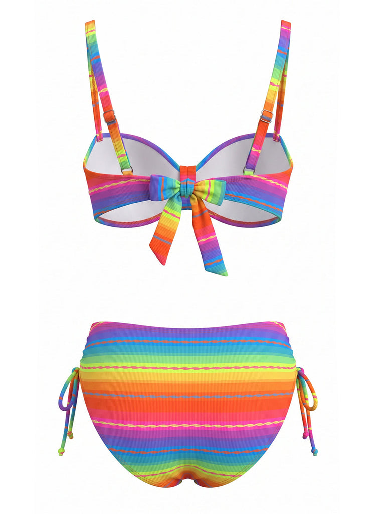 Ensemble Bikini Froncé Arc-en-Ciel Multicolore Années 1980 3