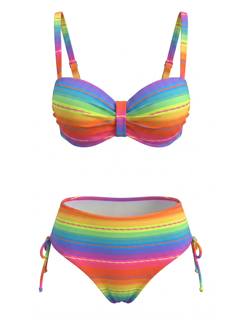 Ensemble Bikini Froncé Arc-en-Ciel Multicolore Années 1980 2