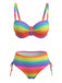 Ensemble Bikini Froncé Arc-en-Ciel Multicolore Années 1980 2