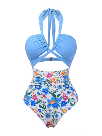 Maillot de Bain Une Pièce Halter Plongeant Découpé Années 1950 4