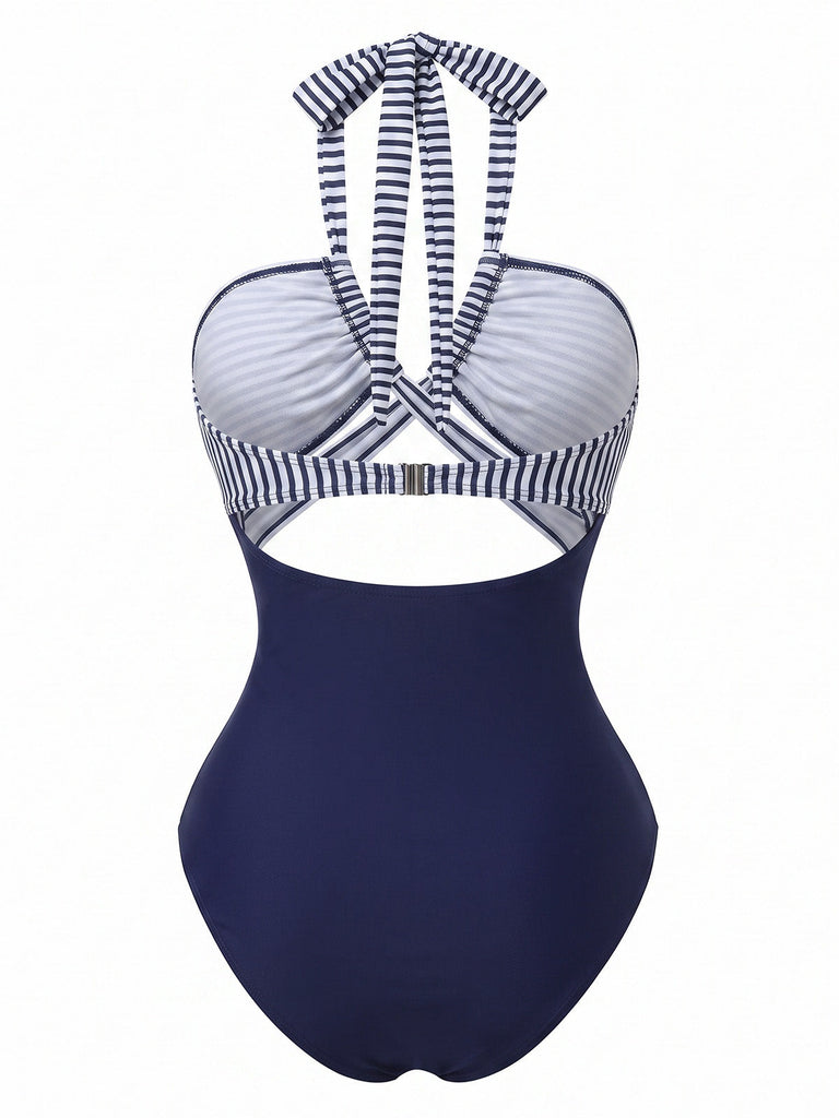 Maillot de Bain Une Pièce Halter Plongeant Découpé Années 1950 3