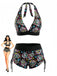 Ensemble Bikini Gothique Halter Crâne en Sucre Multicolore Années 1980