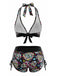 Ensemble Bikini Gothique Halter Crâne en Sucre Multicolore Années 1980 3