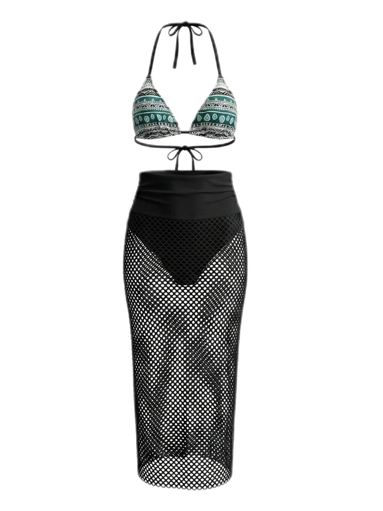 Ensemble 3 Pièces Bikini & Cache-Maillot Style Boho Années 80
