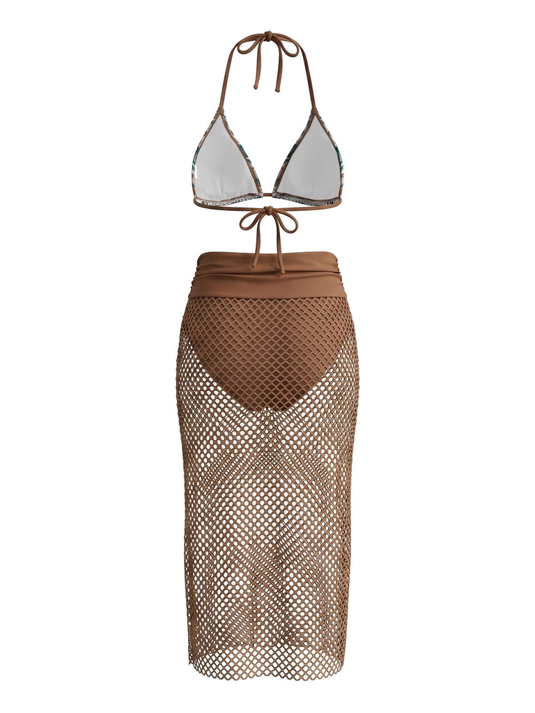 Ensemble 3 Pièces Bikini & Cache-Maillot Style Boho Années 80
