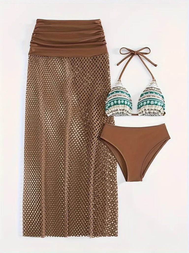 Ensemble 3 Pièces Bikini & Cache-Maillot Style Boho Années 80