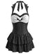[Prévente] Maillot de Bain à Jupe Halter Gothique Chauve-Souris Rayé Noir Années 1950 2