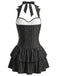 [Prévente] Maillot de Bain à Jupe Halter Gothique Chauve-Souris Rayé Noir Années 1950 3