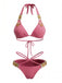 Ensemble Bikini Halter Taille Haute Bleu Années 1980 10