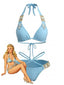 Bikini Col Licou à Lanières et Strass Bleu Années 1980