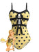 Maillot de Bain 1 Pièce Nœud à Pois Jaune Années 80