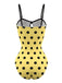 Maillot de Bain 1 Pièce Nœud à Pois Jaune Années 80