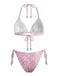 Ensemble Bikini Halter Lacé à Sequins et Perles Années 80