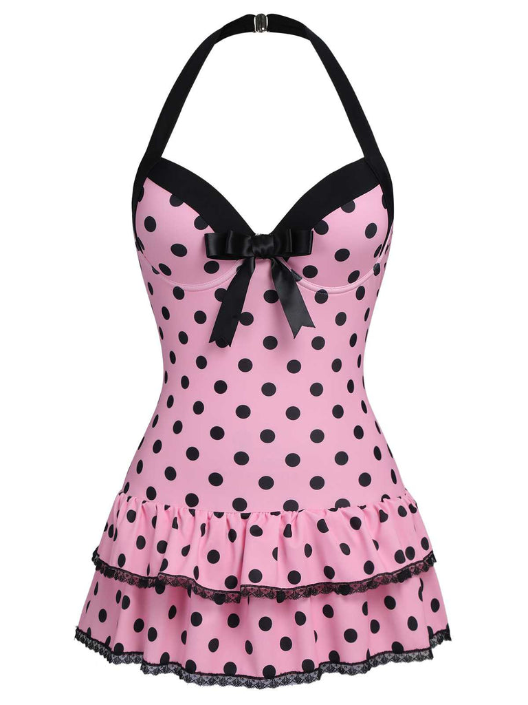 [Prévente] Maillot de bain une pièce noir à pois et nœud des années 1940