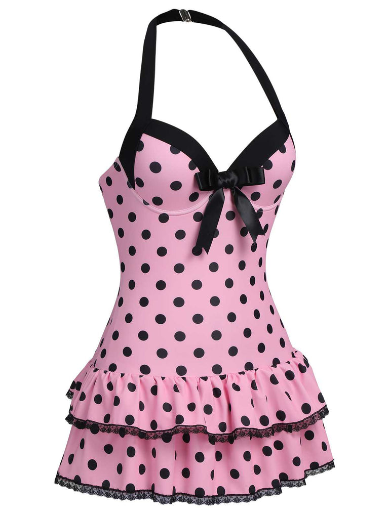 [Prévente] Maillot de bain une pièce noir à pois et nœud des années 1940