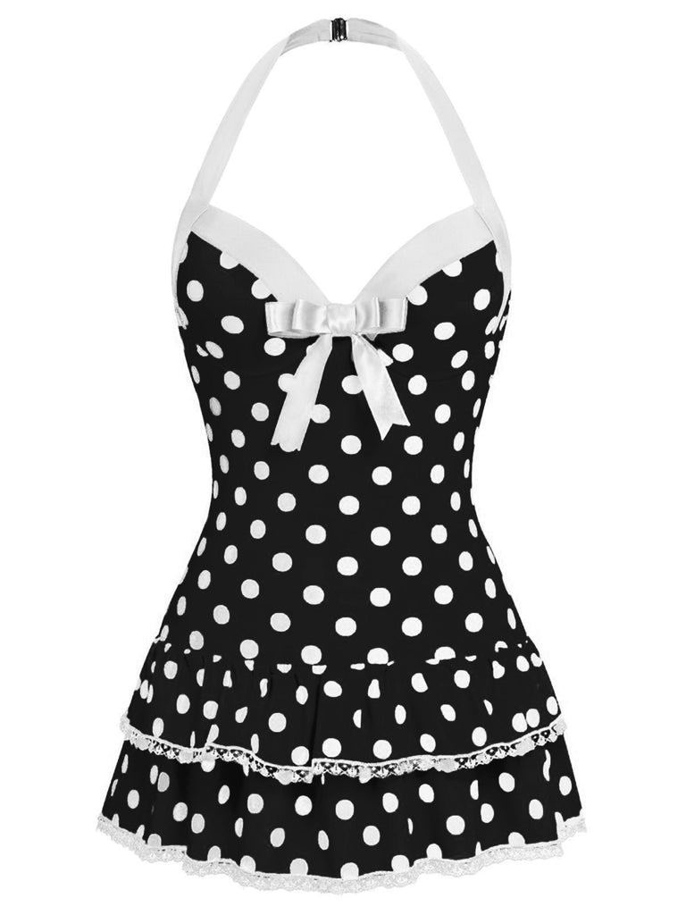 [Prévente] Maillot de bain une pièce noir à pois et nœud des années 1940