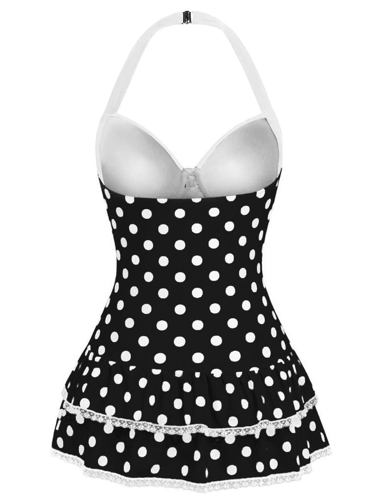 [Prévente] Maillot de bain une pièce noir à pois et nœud des années 1940