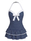 Maillot de bain une pièce rayures bleues et nœud années 1940