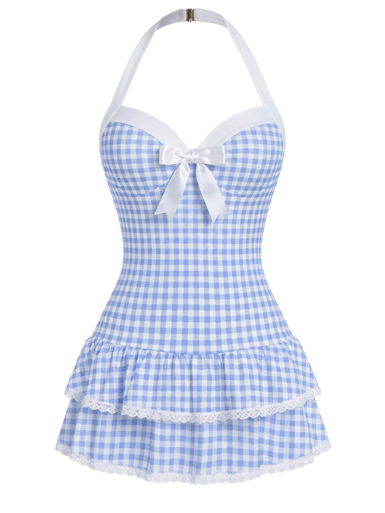 [Prévente] Maillot de bain une pièce carreaux rouges et nœud années 1940