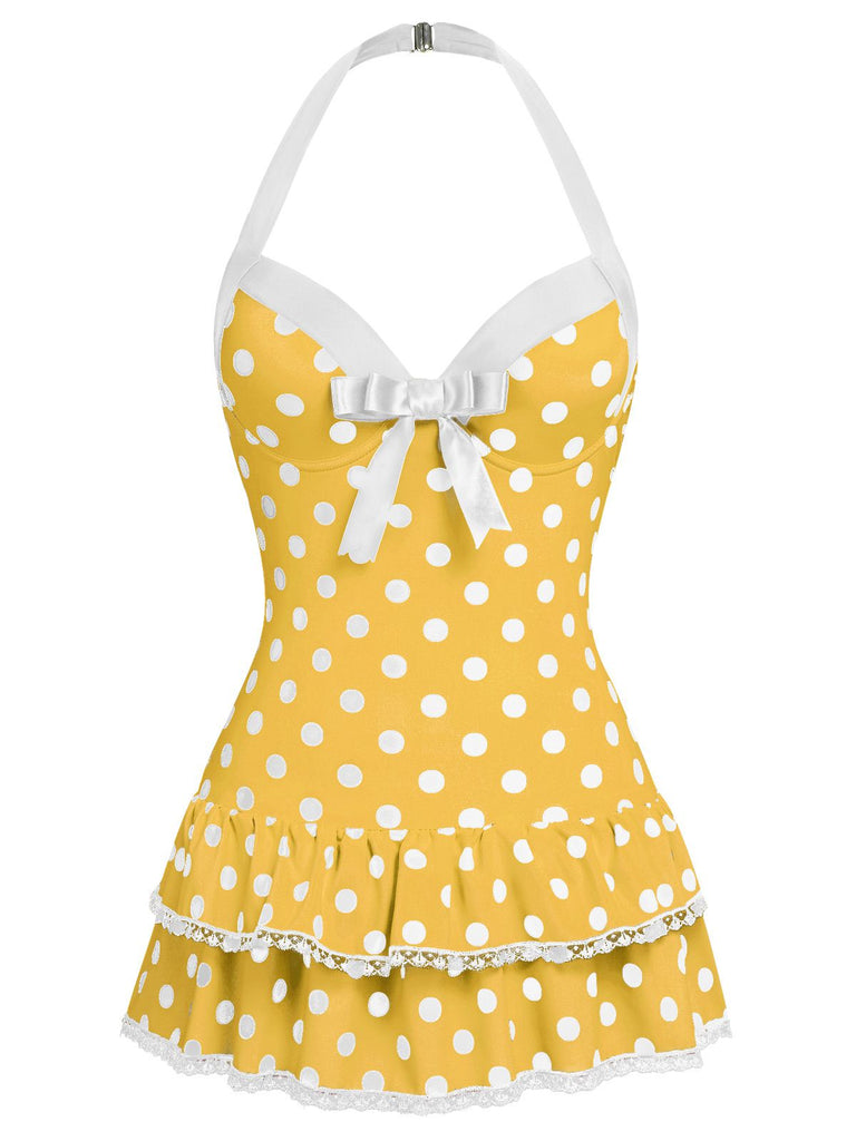 [Prévente] Maillot de bain une pièce noir à pois et nœud des années 1940