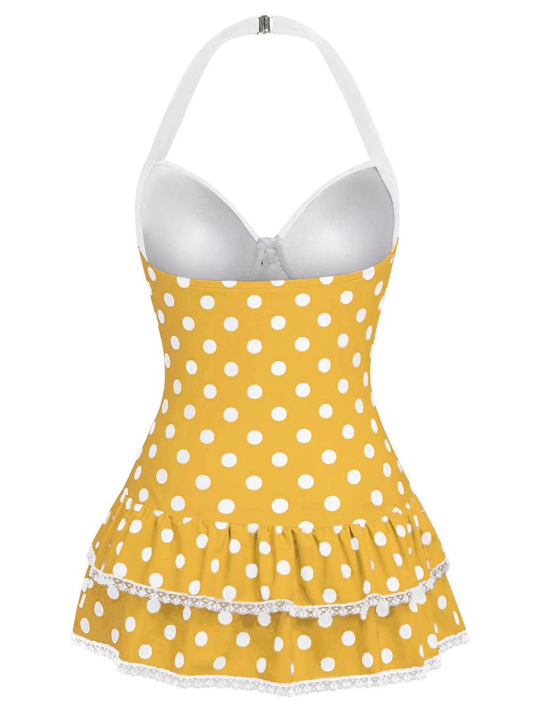 [Prévente] Maillot de bain une pièce noir à pois et nœud des années 1940