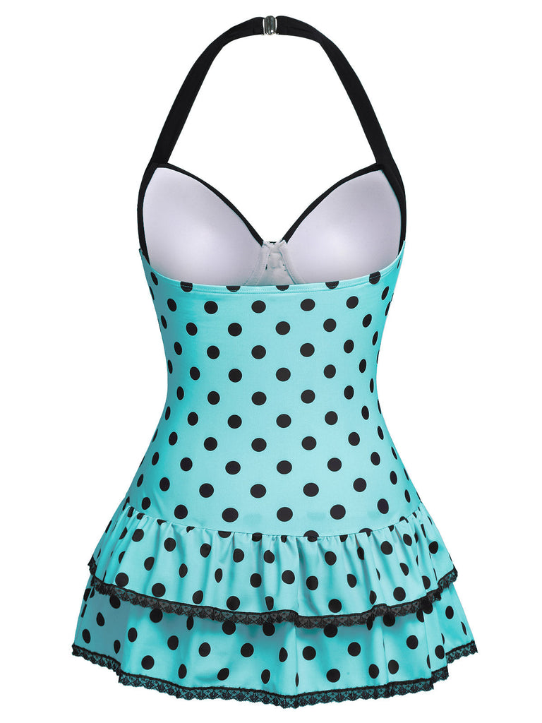 [Pré-vente] Maillot de bain une pièce bleu à pois et nœud des années 1940