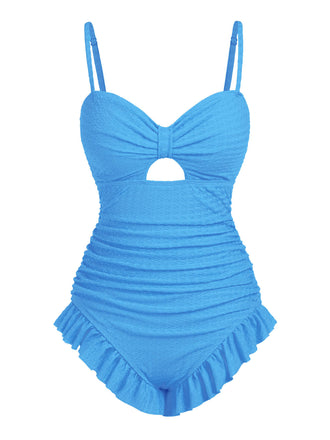 Maillot de bain froncé uni bretelles des années 1950