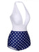 Maillot de bain dos nu bleu et blanc à pois des années 1950