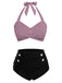 [Prévente] Ensemble de maillot de bain dos nu rayé rose et noir des années 1940