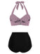 [Prévente] Ensemble de maillot de bain dos nu rayé rose et noir des années 1940